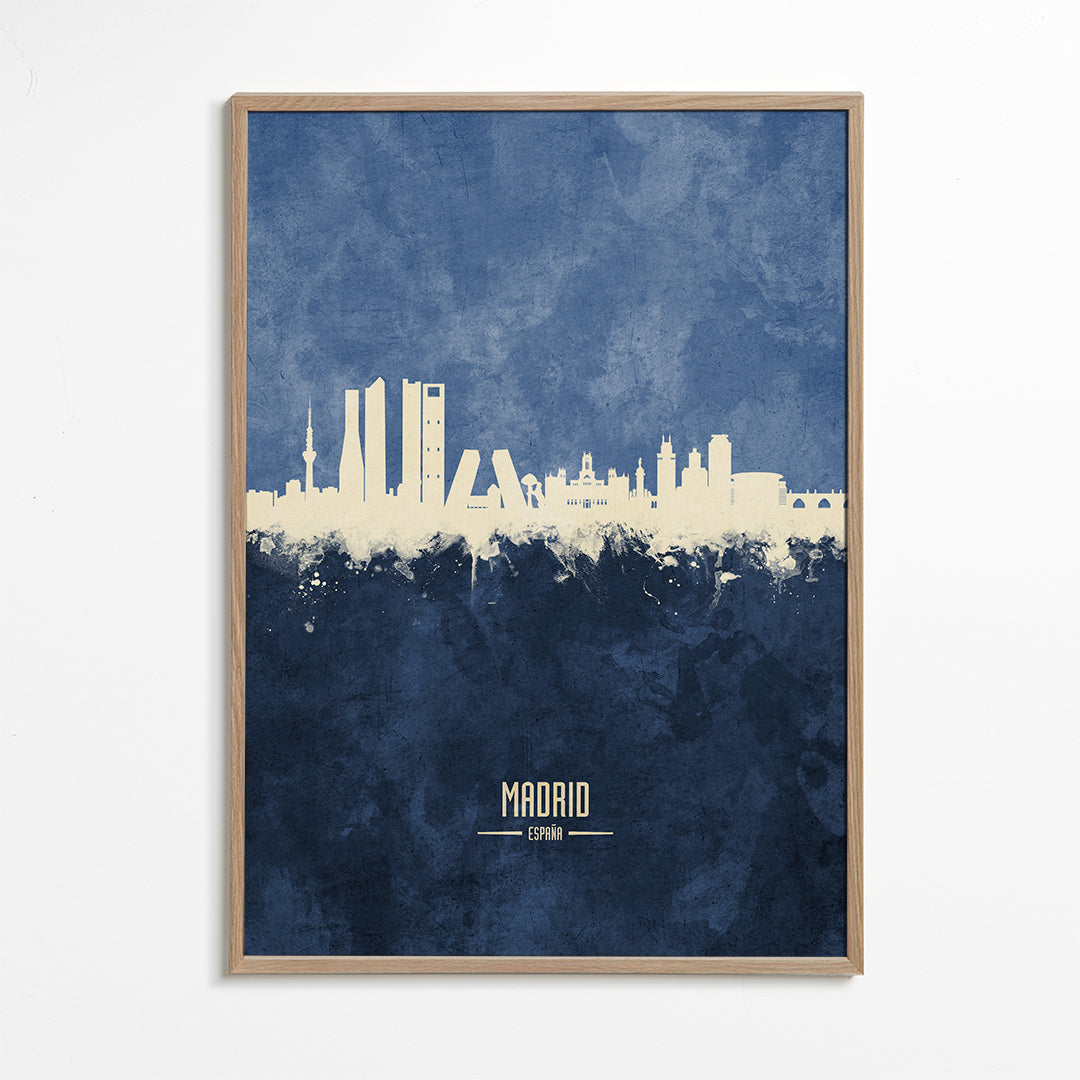 Travel poster Madrid skyline blå tekstur