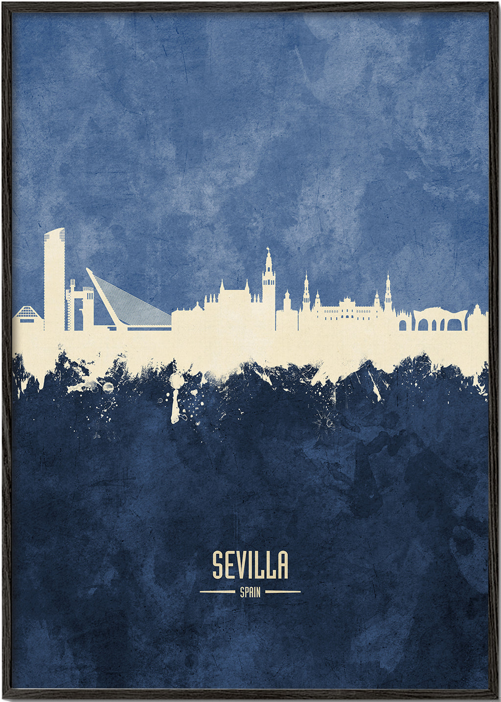 Rejseplakat: Sevilla skyline i blå