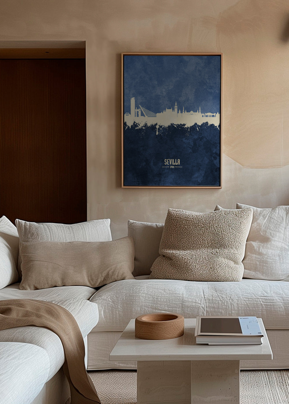 Rejseplakat: Sevilla skyline i blå