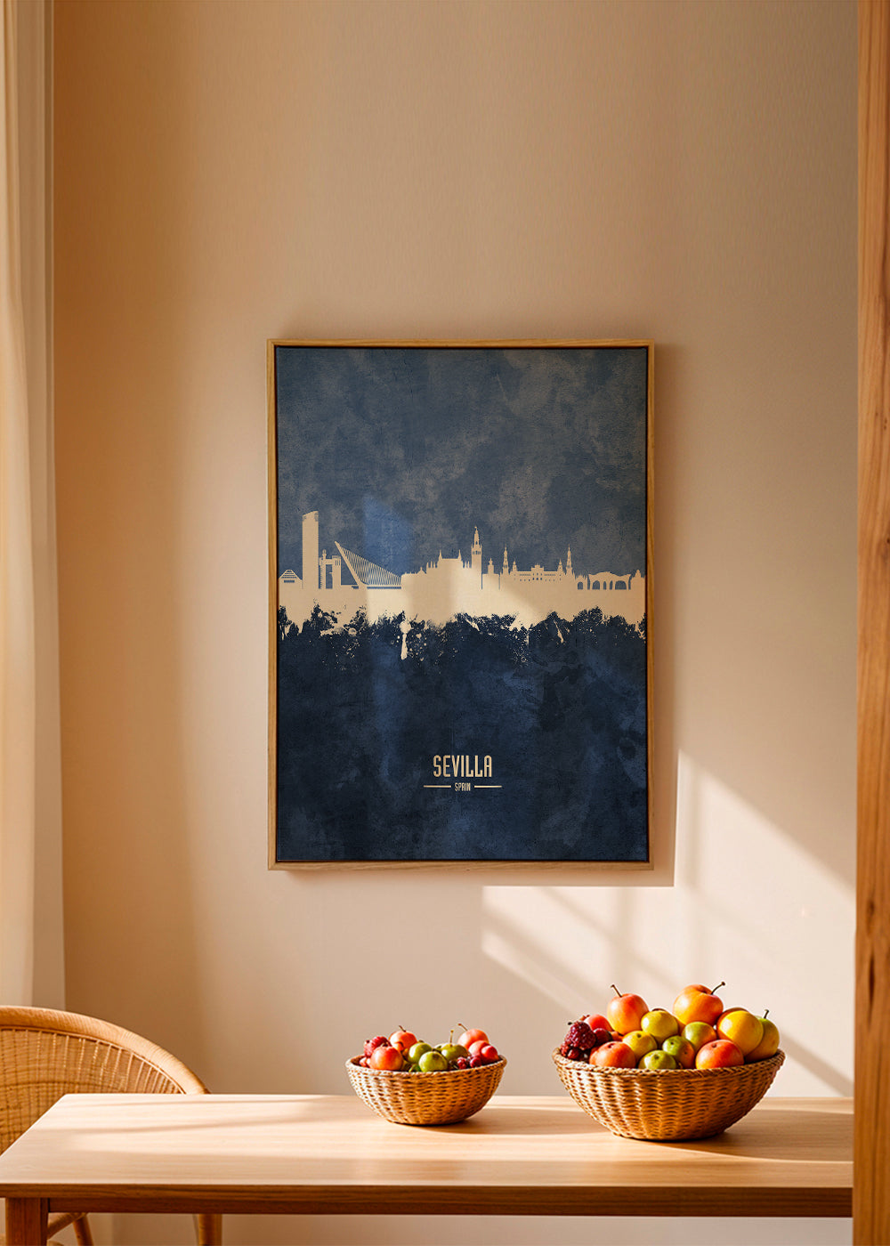 Rejseplakat: Sevilla skyline i blå