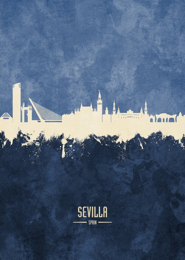 Rejseplakat: Sevilla skyline i blå