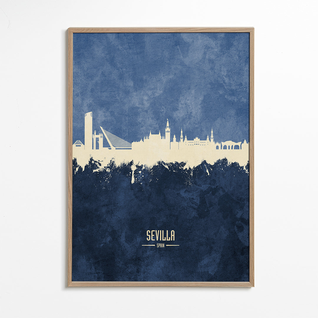 Rejseplakat: Sevilla skyline i blå