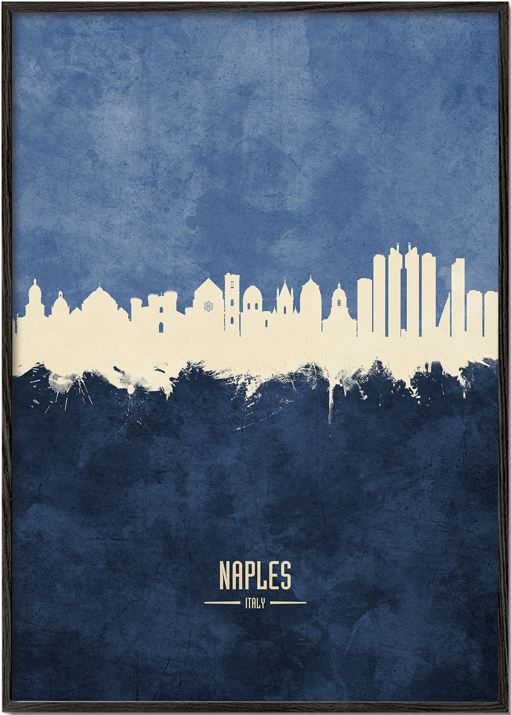 Rejseplakat Napoli skyline i blå
