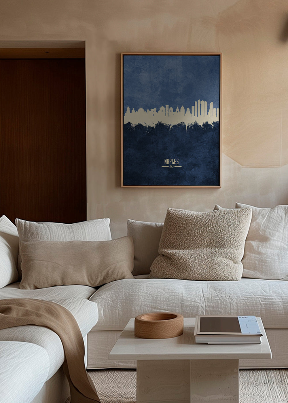 Rejseplakat Napoli skyline i blå