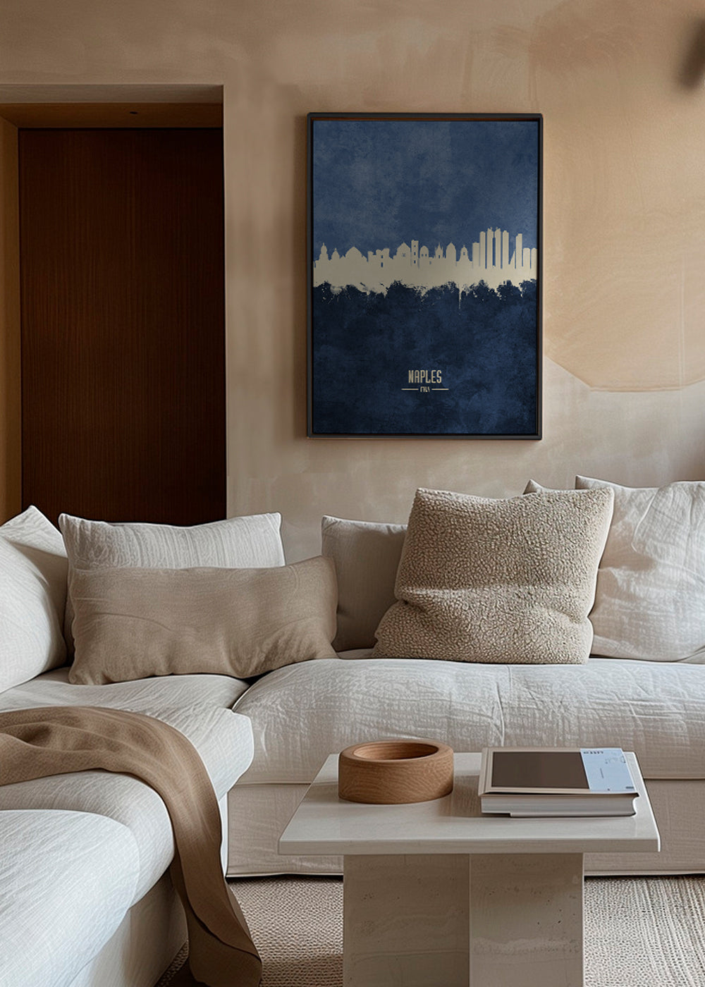 Rejseplakat Napoli skyline i blå