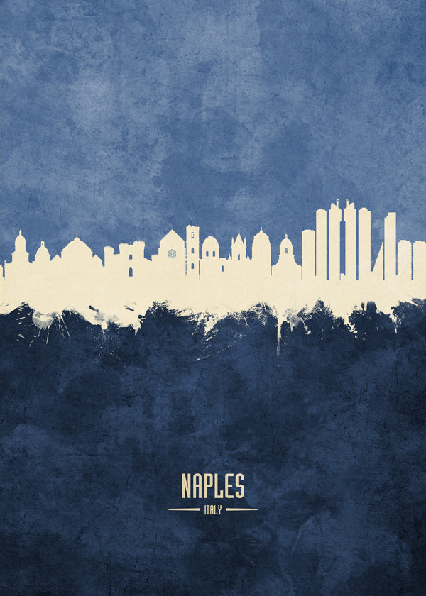 Rejseplakat Napoli skyline i blå