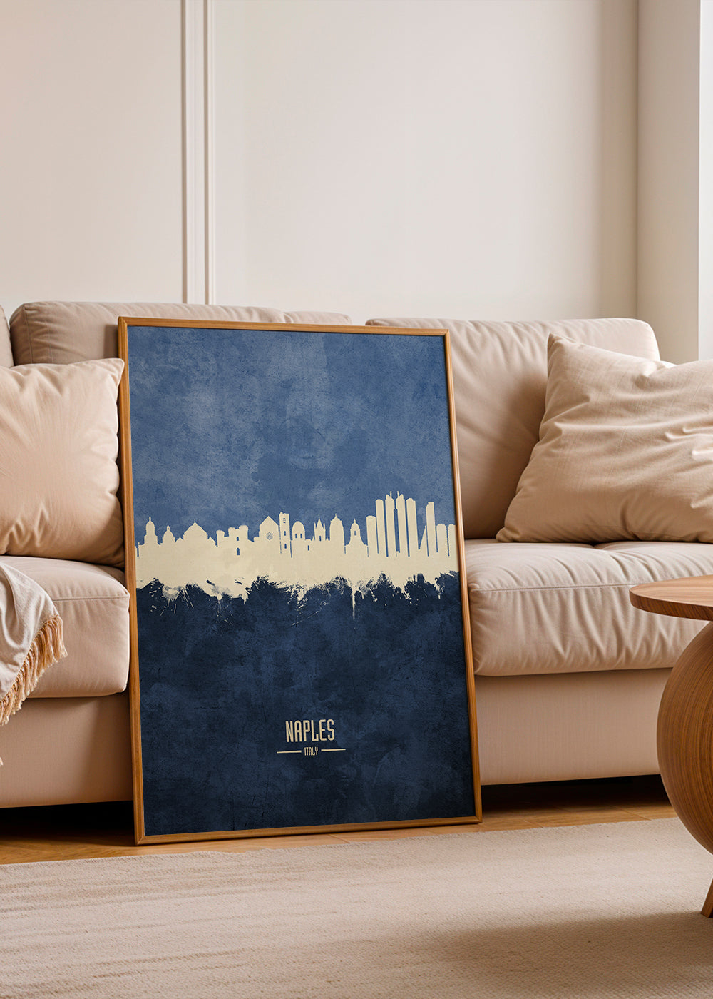Rejseplakat Napoli skyline i blå