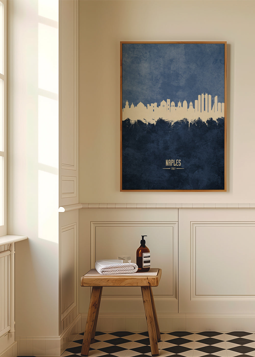 Rejseplakat Napoli skyline i blå
