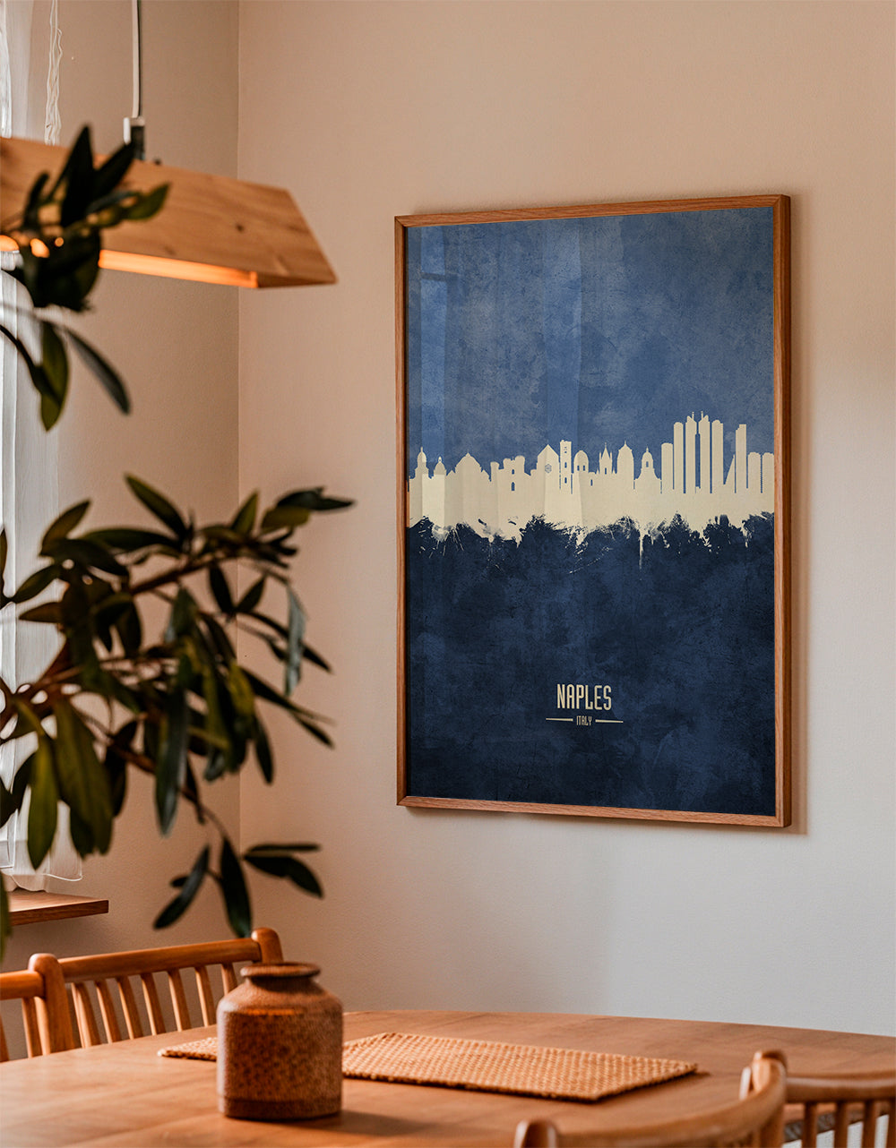 Rejseplakat Napoli skyline i blå