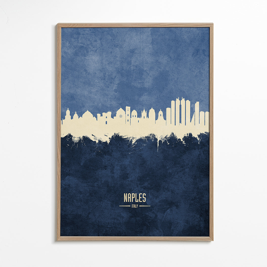Rejseplakat Napoli skyline i blå