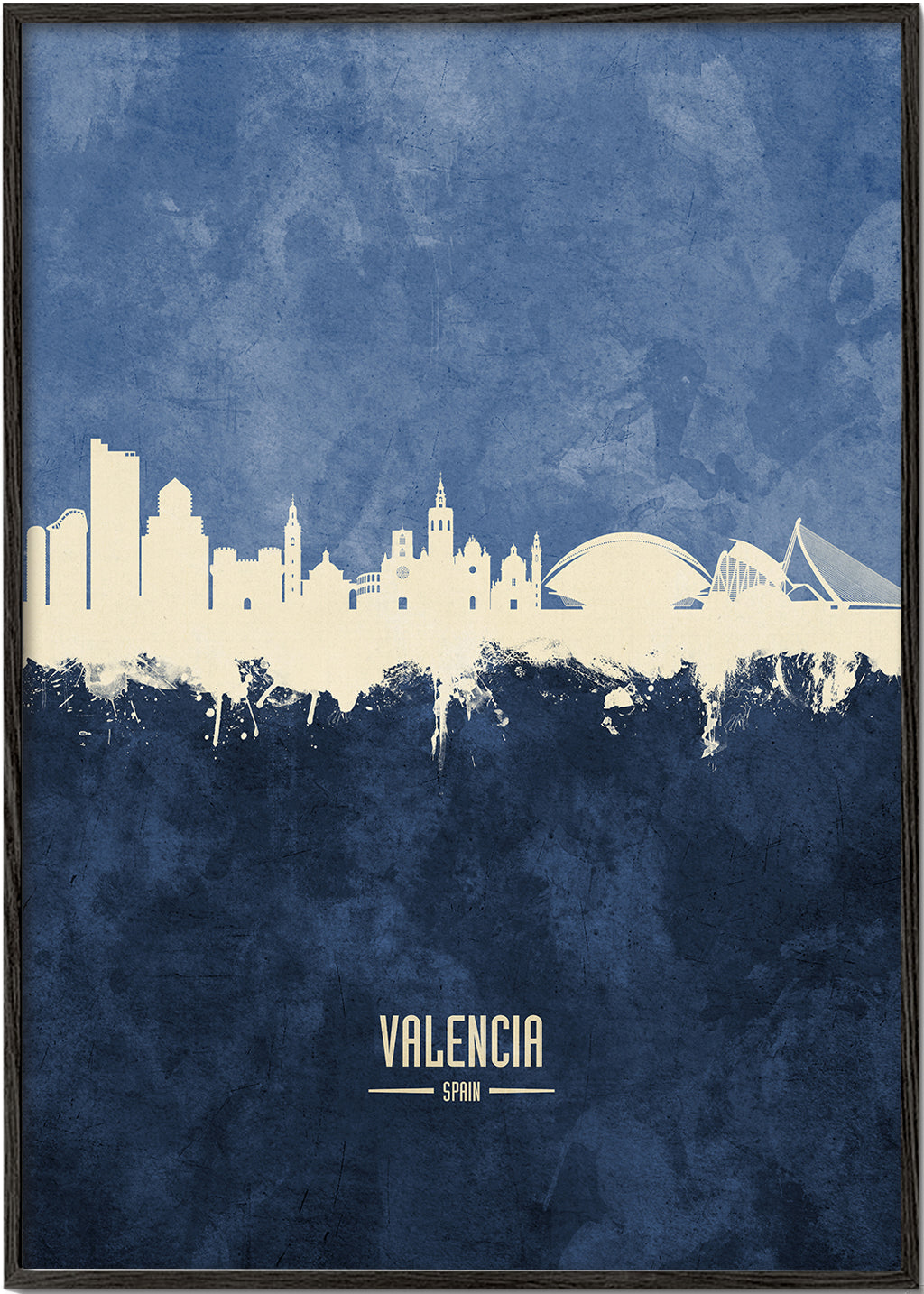 Rejseplakat Valencia skyline blå