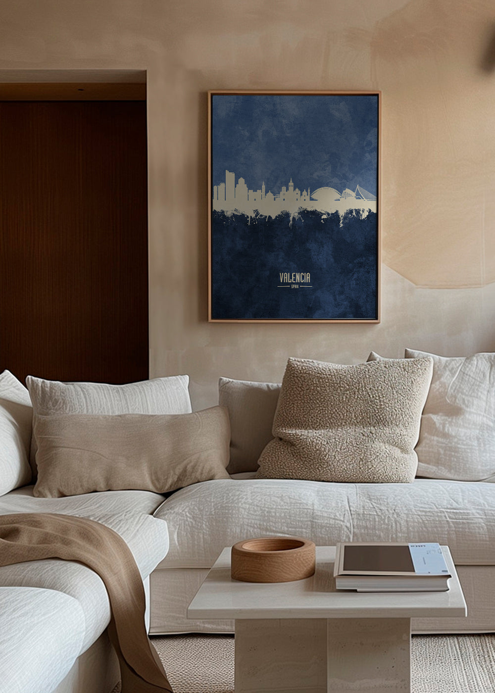 Rejseplakat Valencia skyline blå
