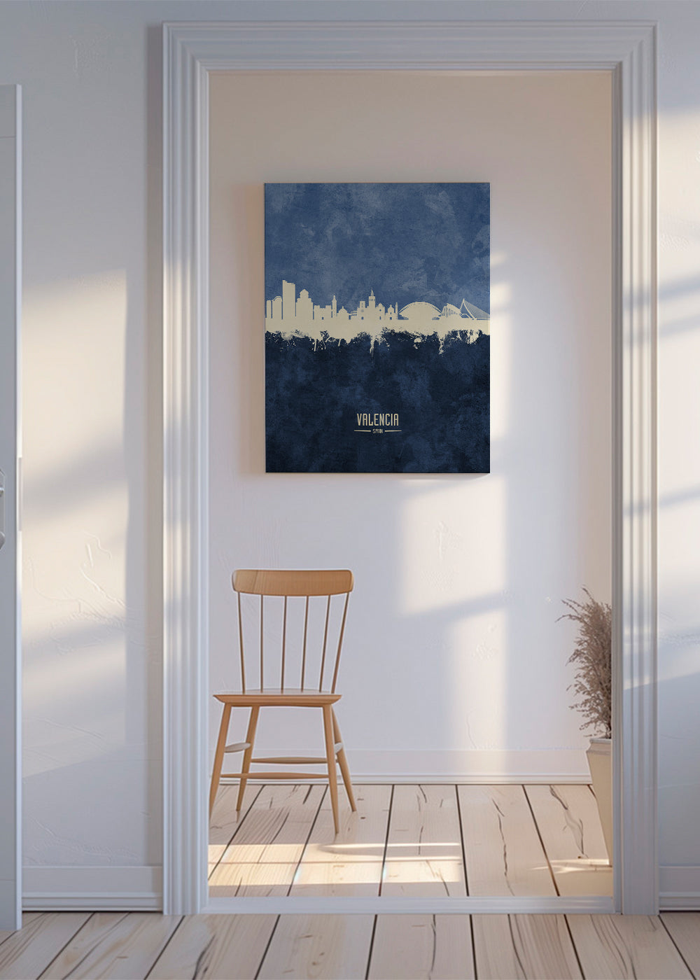 Rejseplakat Valencia skyline blå