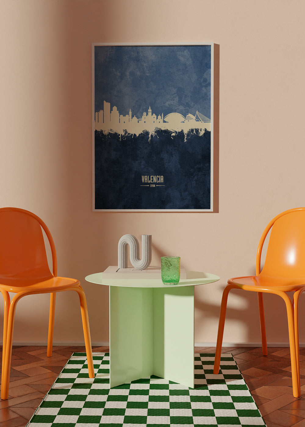 Rejseplakat Valencia skyline blå