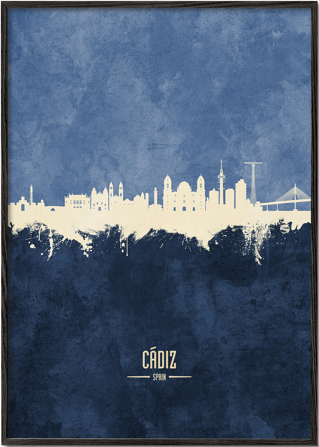 Køkkenkunst: Cádiz skyline i hvid og blå