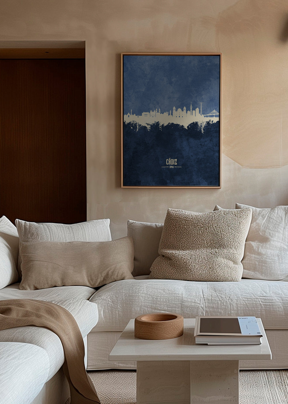 Køkkenkunst: Cádiz skyline i hvid og blå
