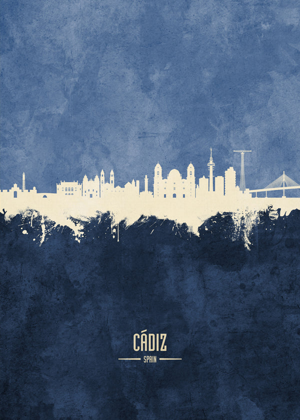 Køkkenkunst: Cádiz skyline i hvid og blå
