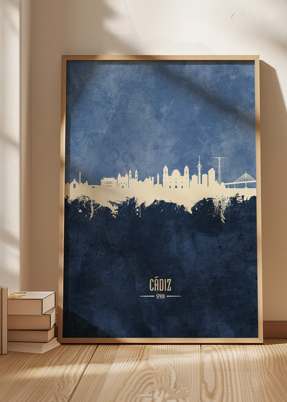 Køkkenkunst: Cádiz skyline i hvid og blå