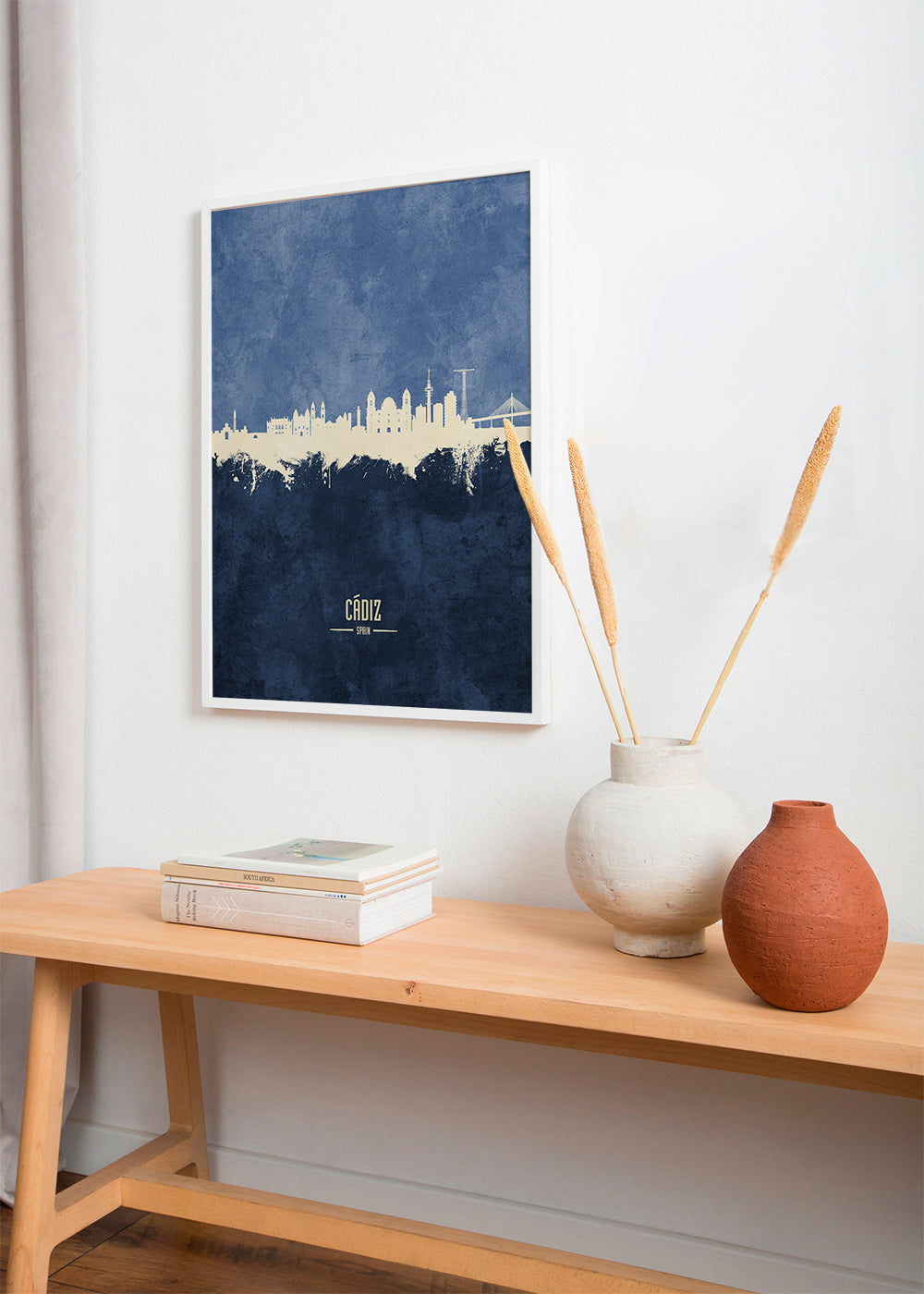 Køkkenkunst: Cádiz skyline i hvid og blå