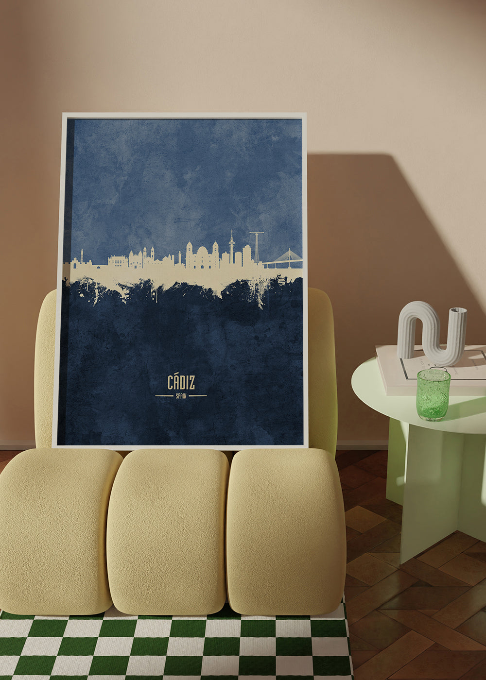 Køkkenkunst: Cádiz skyline i hvid og blå