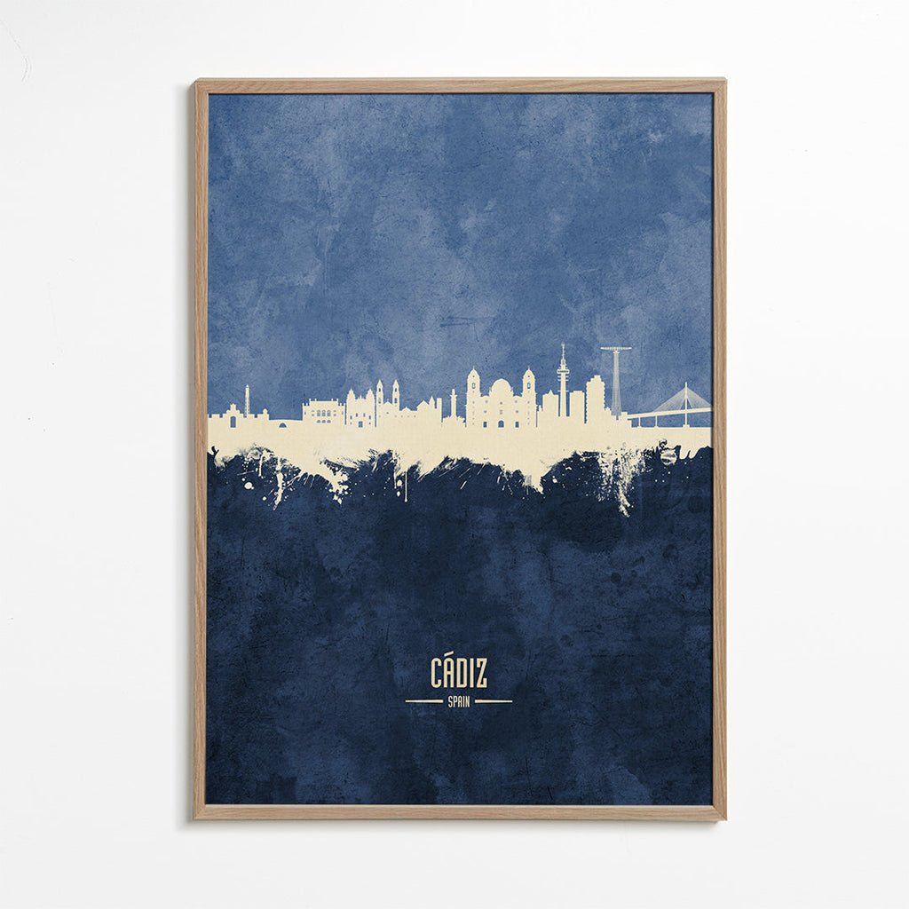 Køkkenkunst: Cádiz skyline i hvid og blå