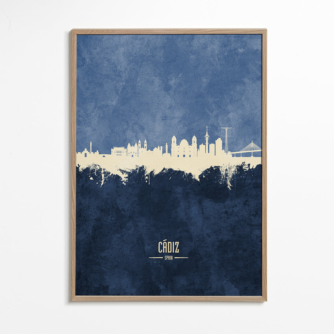 Køkkenkunst: Cádiz skyline i hvid og blå