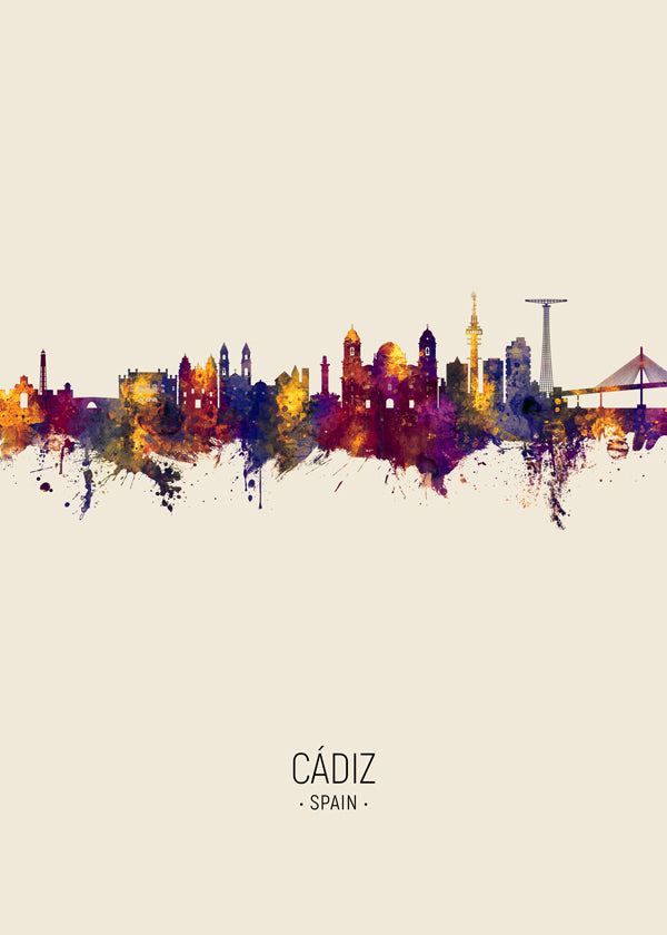 Køkkenkunst Cádiz skyline akvarel
