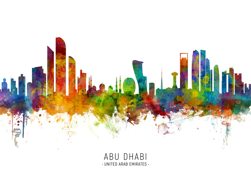Bykunst Abu Dhabi skyline akvarel