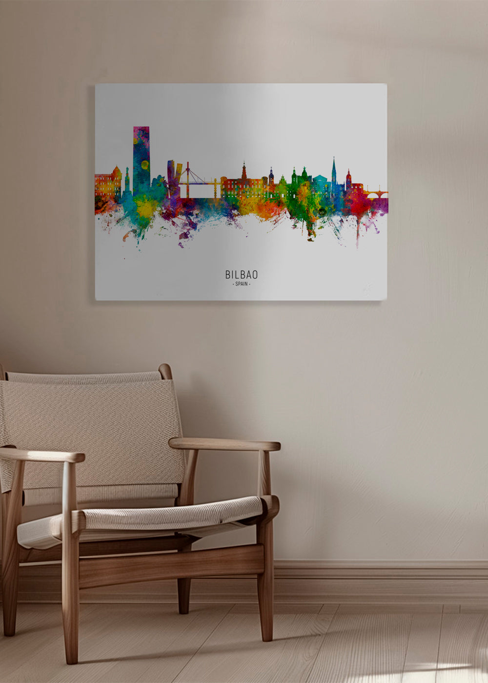 Rejseplakat Bilbao skyline akvarel