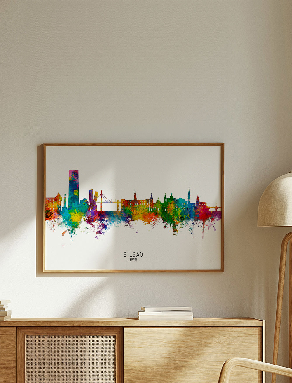 Rejseplakat Bilbao skyline akvarel