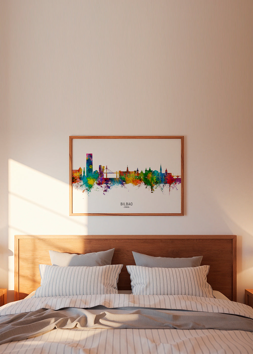 Rejseplakat Bilbao skyline akvarel