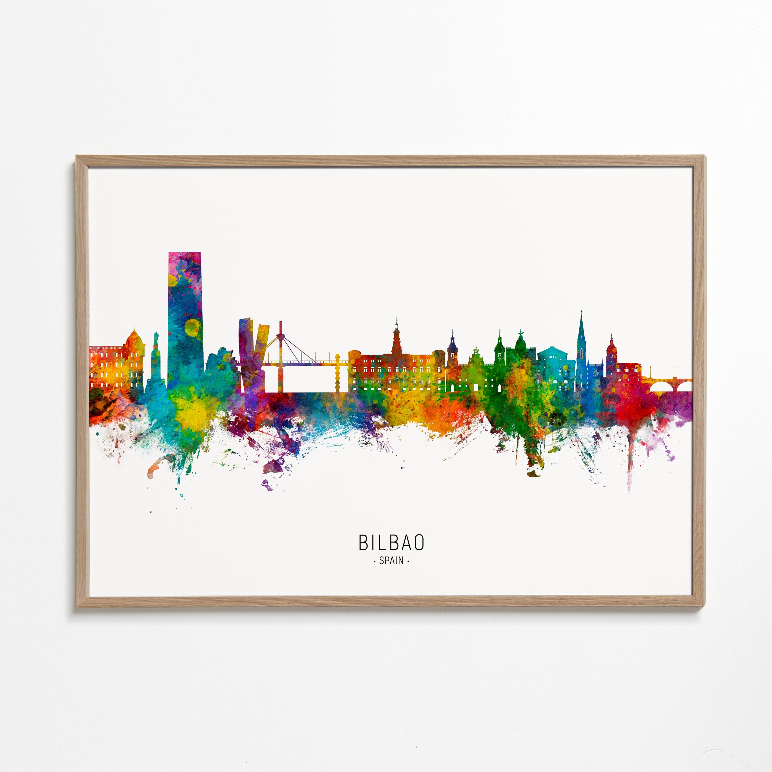 Rejseplakat Bilbao skyline akvarel