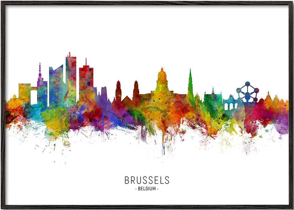 Byplakat: Bruxelles skyline i akvarel multicolor