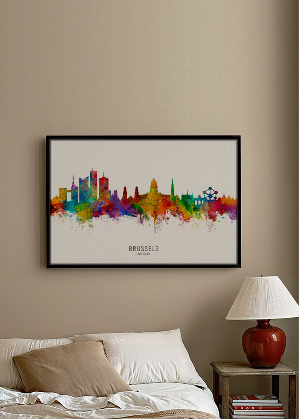 Byplakat: Bruxelles skyline i akvarel multicolor