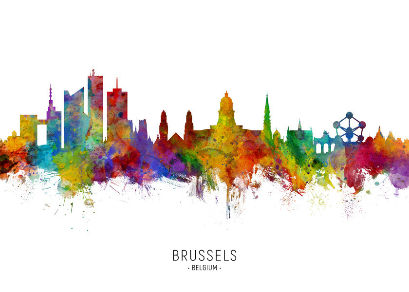 Byplakat: Bruxelles skyline i akvarel multicolor