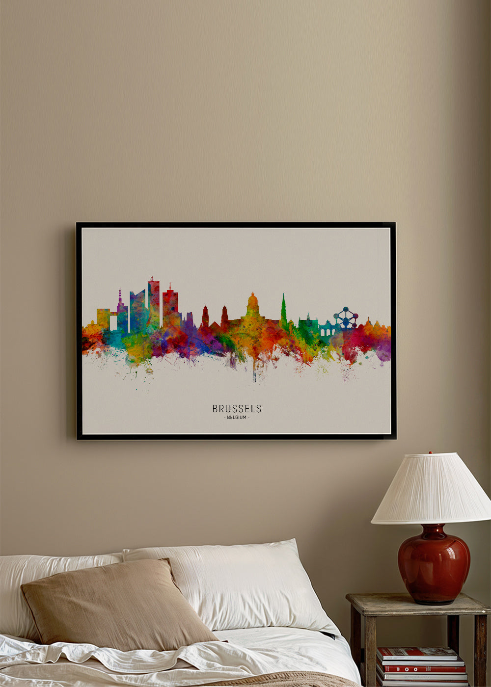 Byplakat: Bruxelles skyline i akvarel multicolor