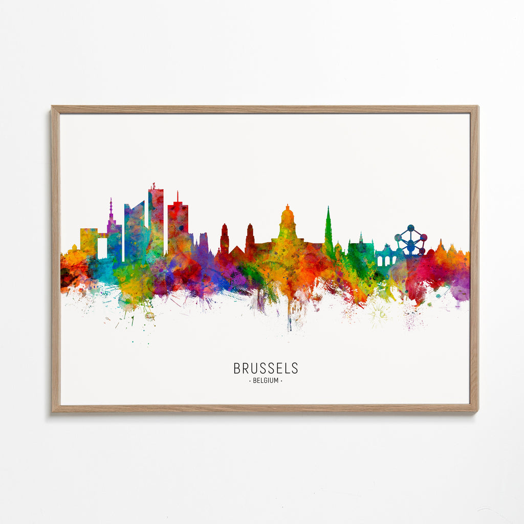 Byplakat: Bruxelles skyline i akvarel multicolor