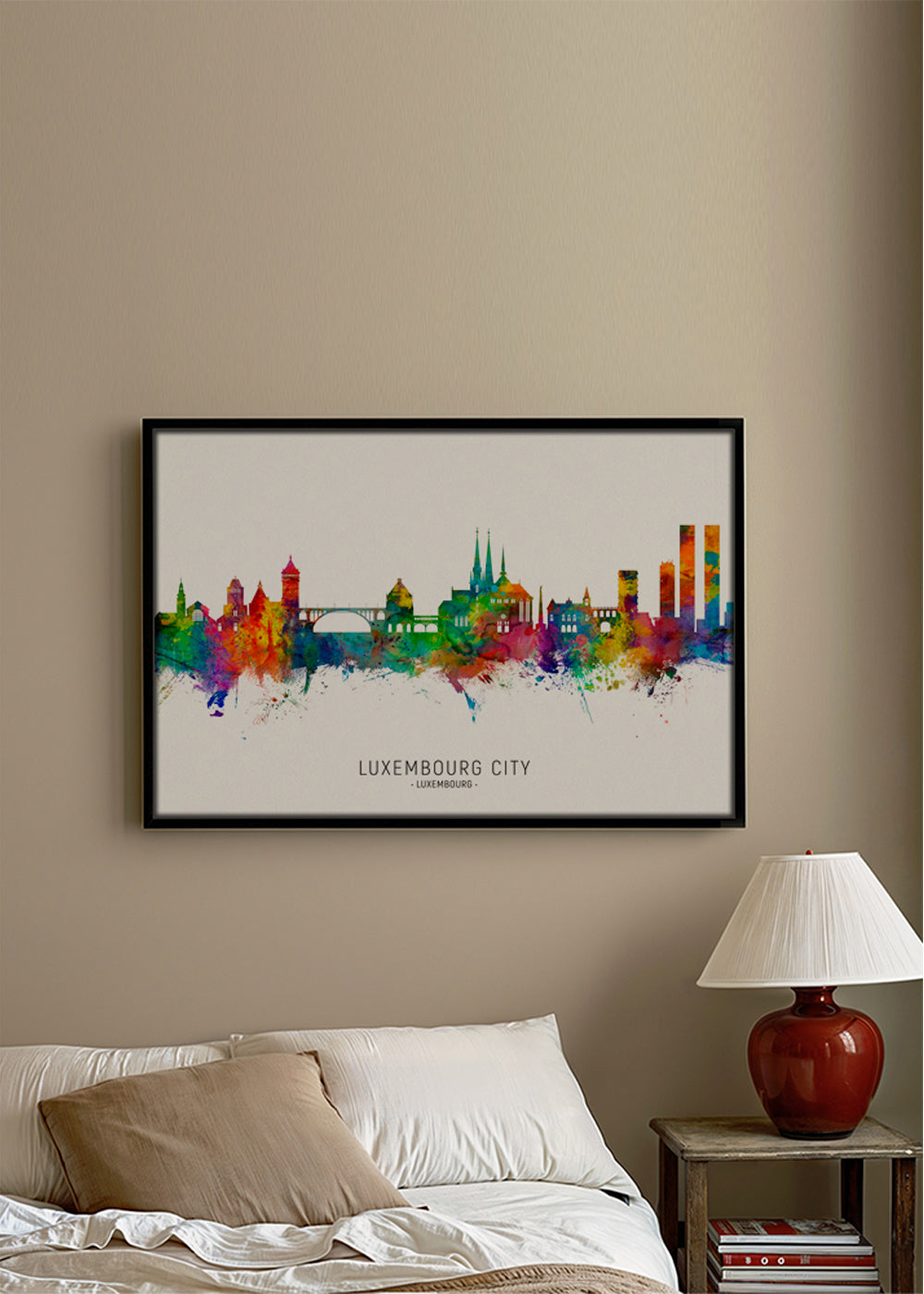 Køkkenkunst Luxemburg skyline akvarel