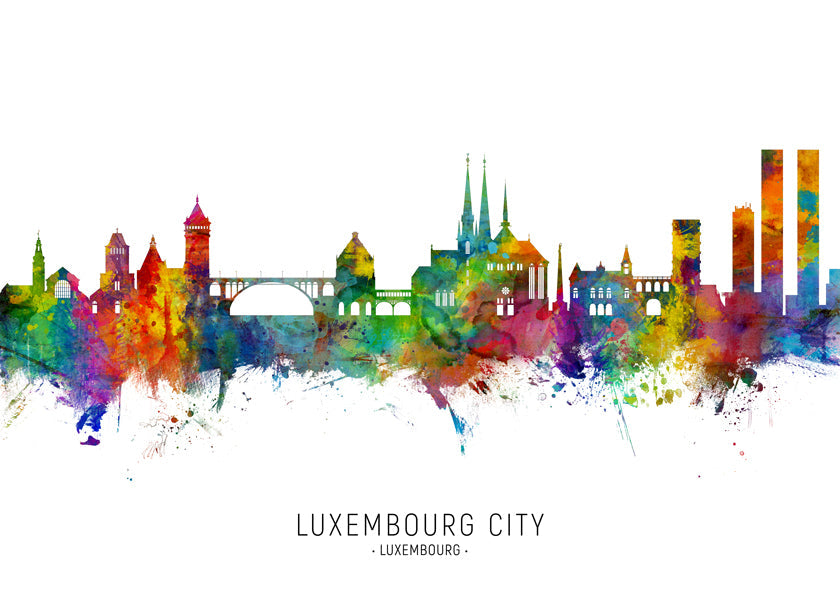 Køkkenkunst Luxemburg skyline akvarel