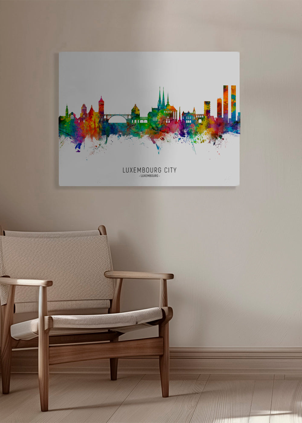 Køkkenkunst Luxemburg skyline akvarel