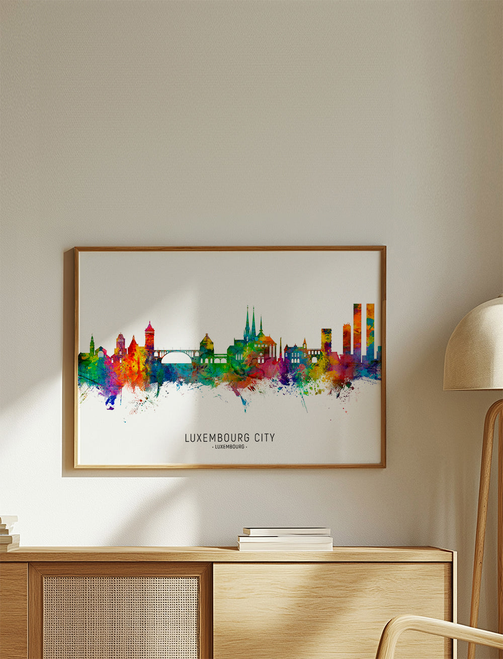 Køkkenkunst Luxemburg skyline akvarel
