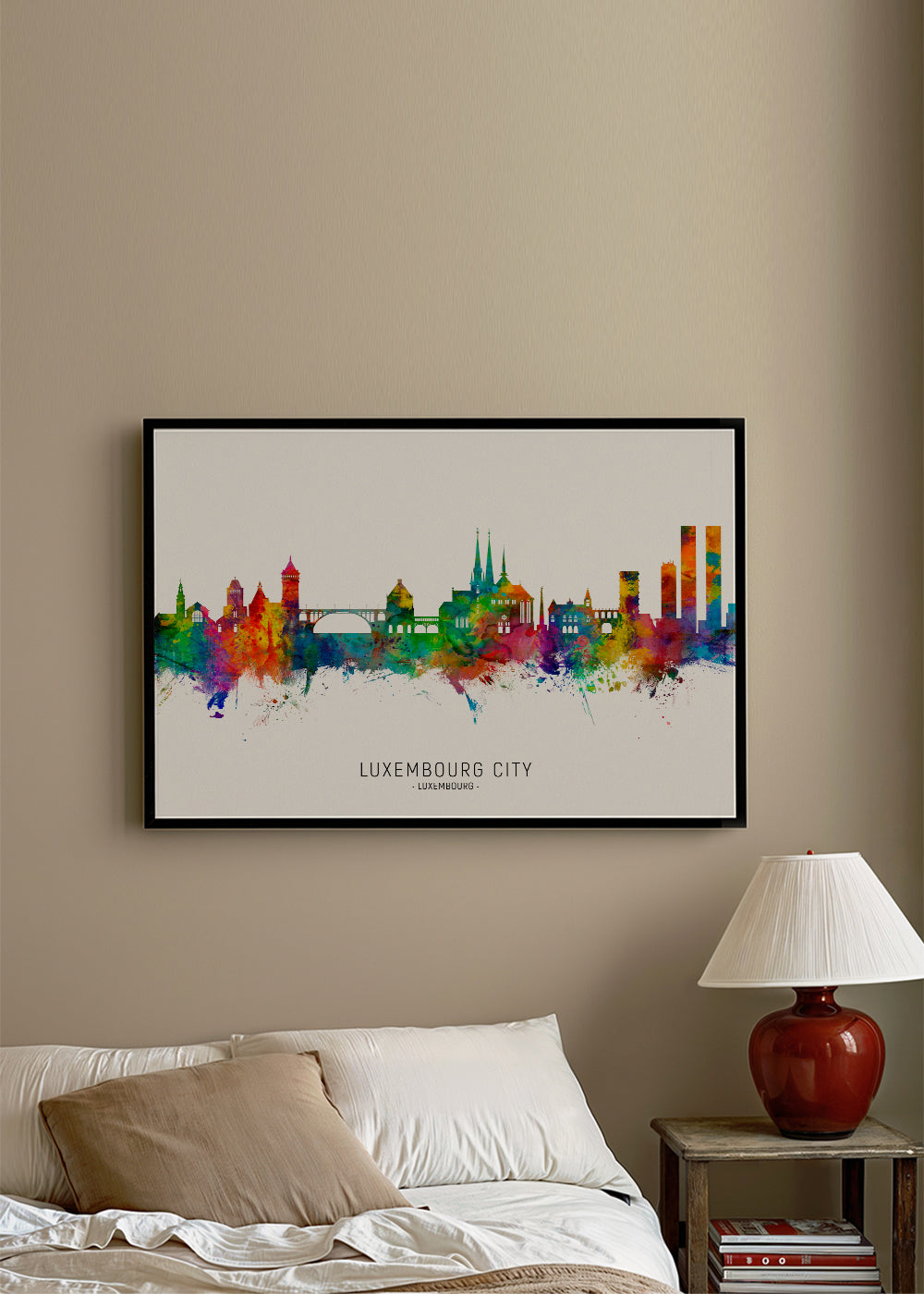 Køkkenkunst Luxemburg skyline akvarel