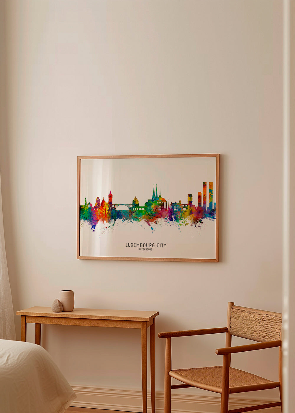 Køkkenkunst Luxemburg skyline akvarel