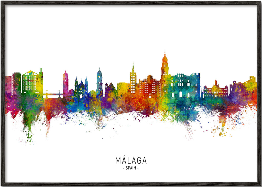Bybillede Málaga akvarel skyline