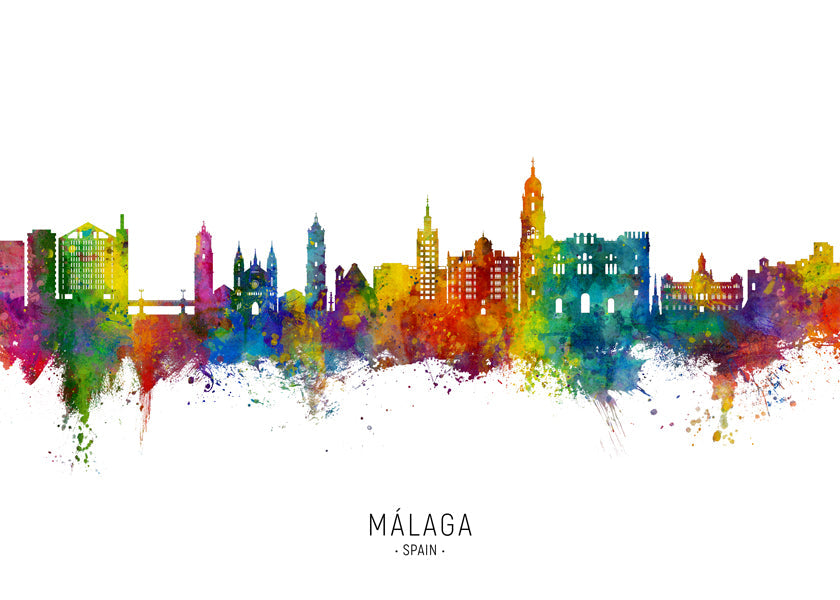 Bybillede Málaga akvarel skyline