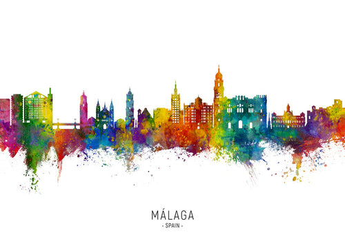 Bybillede Málaga akvarel skyline