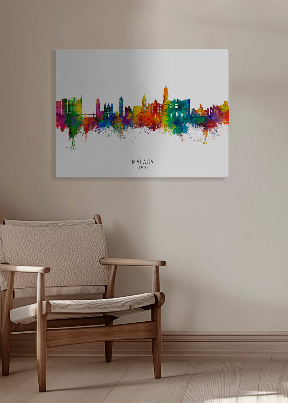 Bybillede Málaga akvarel skyline