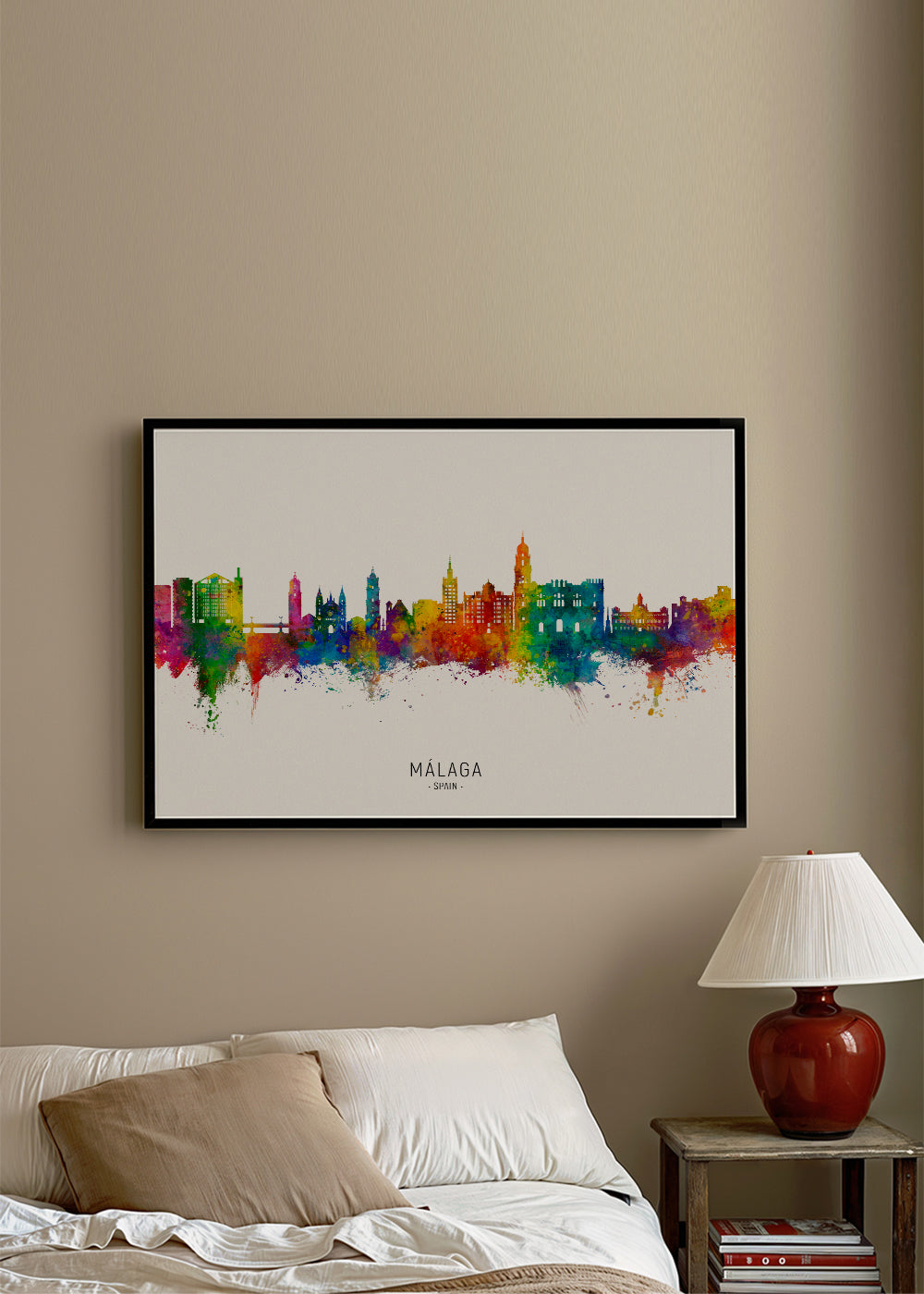 Bybillede Málaga akvarel skyline