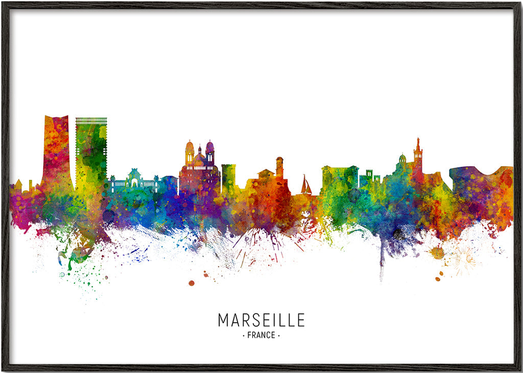 Bybillede Marseille i akvarel multicolor