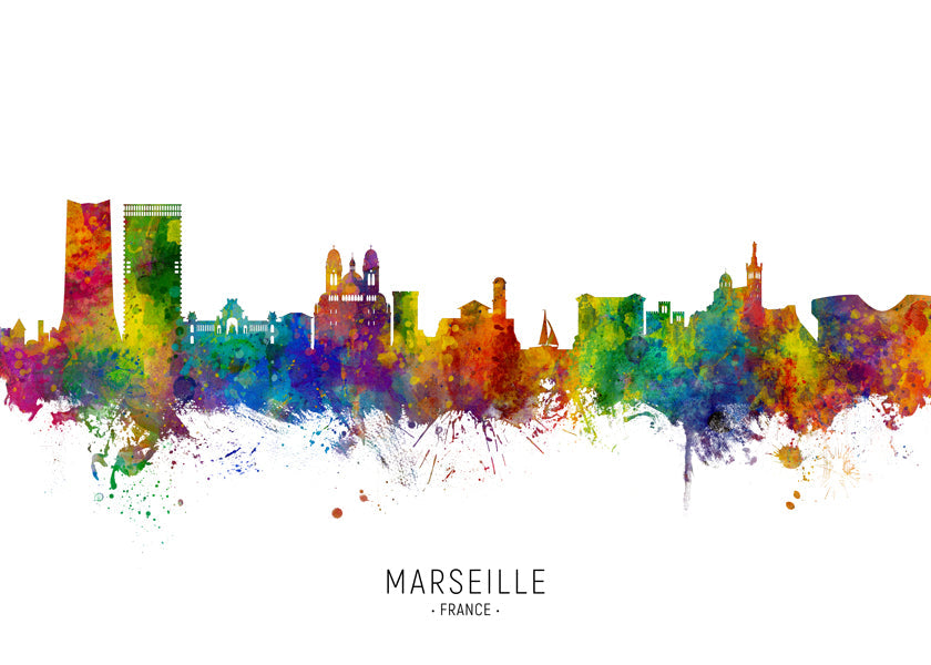 Bybillede Marseille i akvarel multicolor